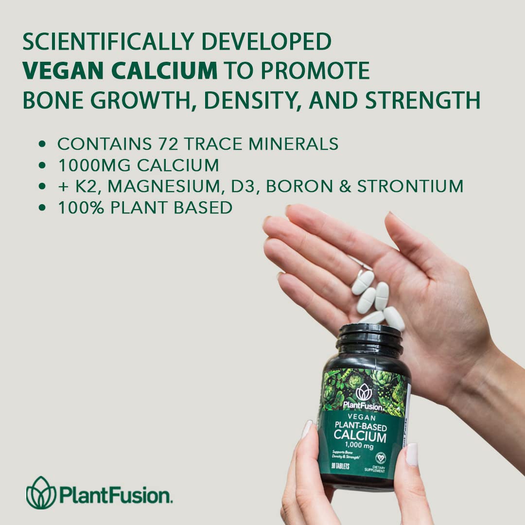 PlantFusion Vegan Calcium, Premium Plant Based Calcium (1000mg) Sourced from Icelandic Red Algae, Plus Magnesium, D3, K2 PlantFusion
