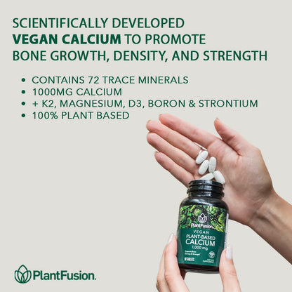 PlantFusion Vegan Calcium, Premium Plant Based Calcium (1000mg) Sourced from Icelandic Red Algae, Plus Magnesium, D3, K2 PlantFusion