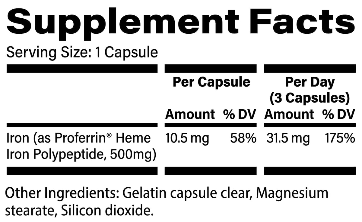 Proferrin Clear Heme Iron Supplement, 90 Capsules- Superior Absorption, Easy on The Gut, Natural, Made in The US Proferrin