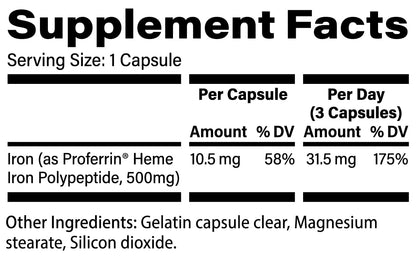 Proferrin Clear Heme Iron Supplement, 90 Capsules- Superior Absorption, Easy on The Gut, Natural, Made in The US Proferrin
