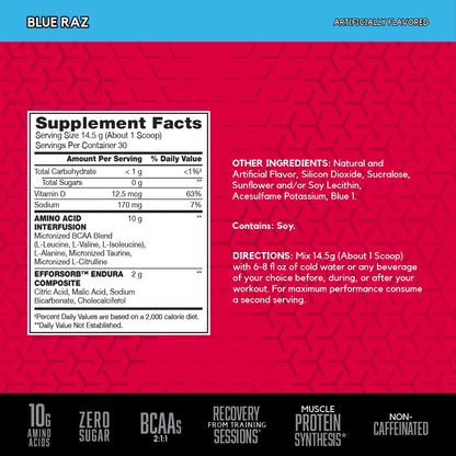 BSN Amino X Muscle Recovery & Endurance Powder with BCAAs, 10 Grams of Amino Acids, Keto Friendly, Caffeine-Free, Support Endurance, Zero Sugar, Blue Raz, BSN