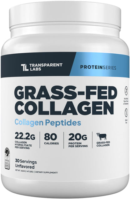 Grass-Fed Collagen Peptides Powder - Unflavored Collagen Powder for Women & Men, 22G Grassfed Bovine Hydrolyzed Collagen Peptides per Serving for Skin, Hair, Bones & Muscle Recovery - 30 Servings