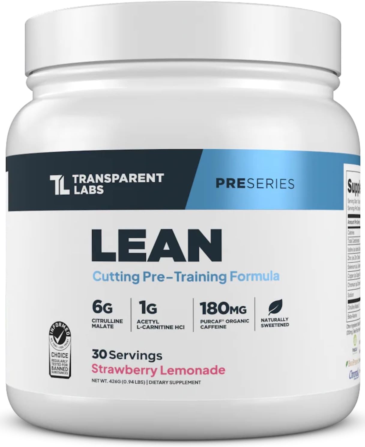 Transparent Labs Lean Pre-Workout (30 Servings, Strawberry Lemonade) & Creatine HMB (30 Servings, Strawberry Lemonade)