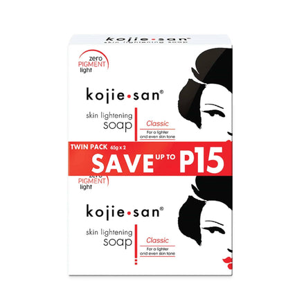 Kojie San Skin and Body Brightening Soap - Original Kojic Acid, Dark Spot Remover Bar Soap with Glycerin & Tea Tree Oil - 65g x 2 Bars Kojie San