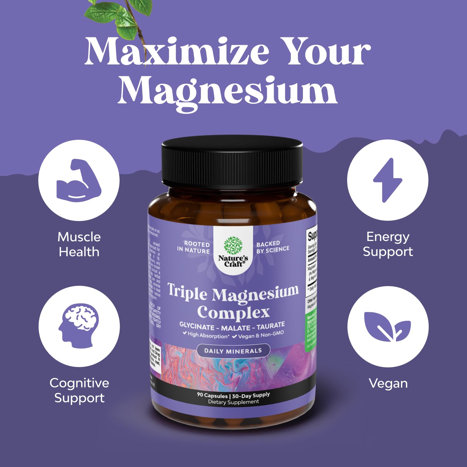 Triple Magnesium Complex 400mg w Magnesium Glycinate Taurate Malate - 180ct | Magnesium triple complex for women and men with magnesium taurate glycinate malate blend Magnesio Gsupps Australia