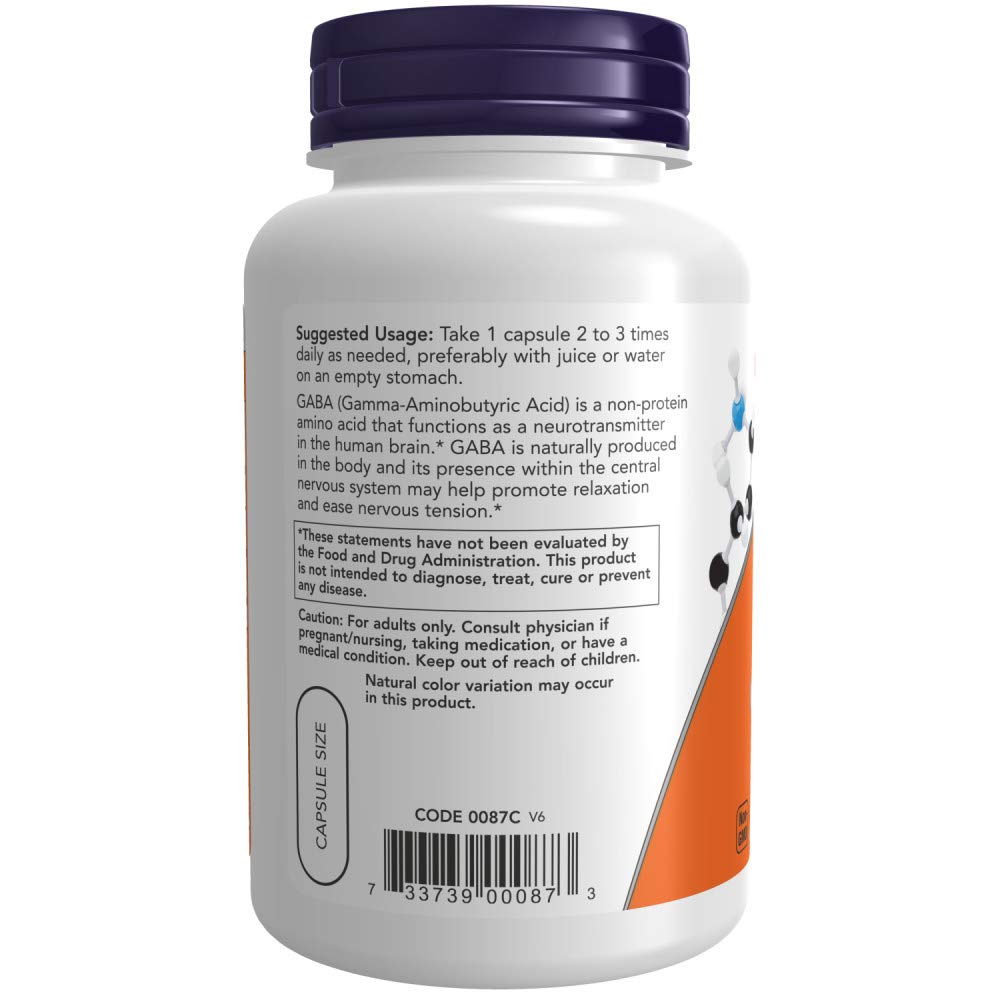 Now Foods, Gaba 750mg, 100 Veg Capsules Gsupps Australia
