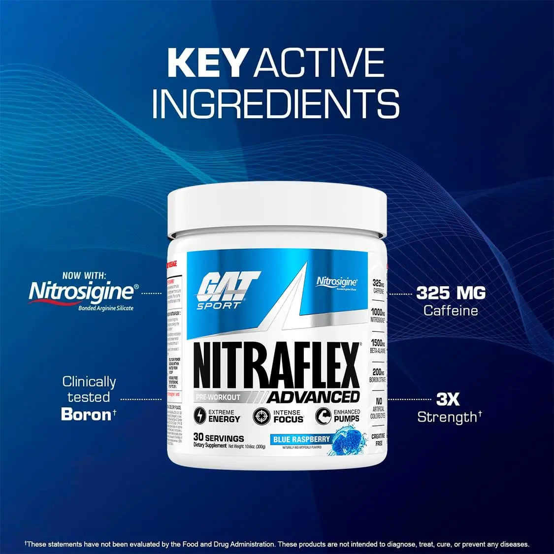 GAT SPORT Nitraflex Advanced Pre-Workout Powder, Increases Blood Flow, Boosts Strength and Energy, Improves Exercise Performance, (Blue Raspberry, 30 Servings) GAT SPORT