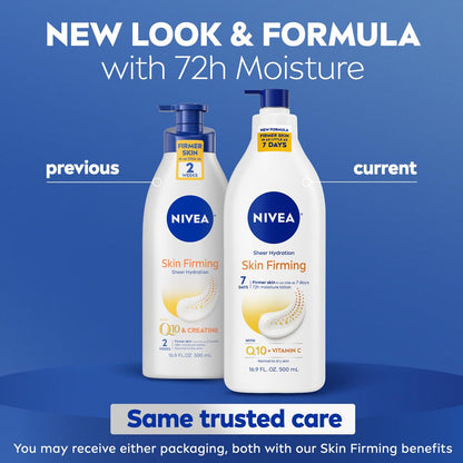 NIVEA Sheer Hydration Skin Firming Body Lotion, Q10 & Vitamin C, 16.9 Fl Oz NIVEA