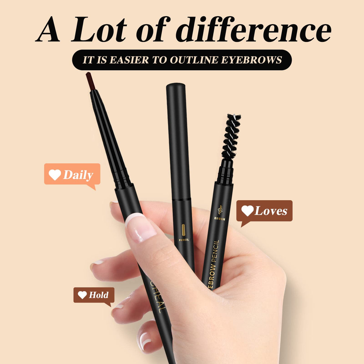 3Pcs Waterproof Eyebrow Pencil Dark Brown, Premium Eye Brow Pencil Brn with Spoolie Brush, Longwearing for Perfect Brows, Professional, Precision, Defines, Double-ended Eyebrow Pen for Women, O'CHEAL O'CHEAL