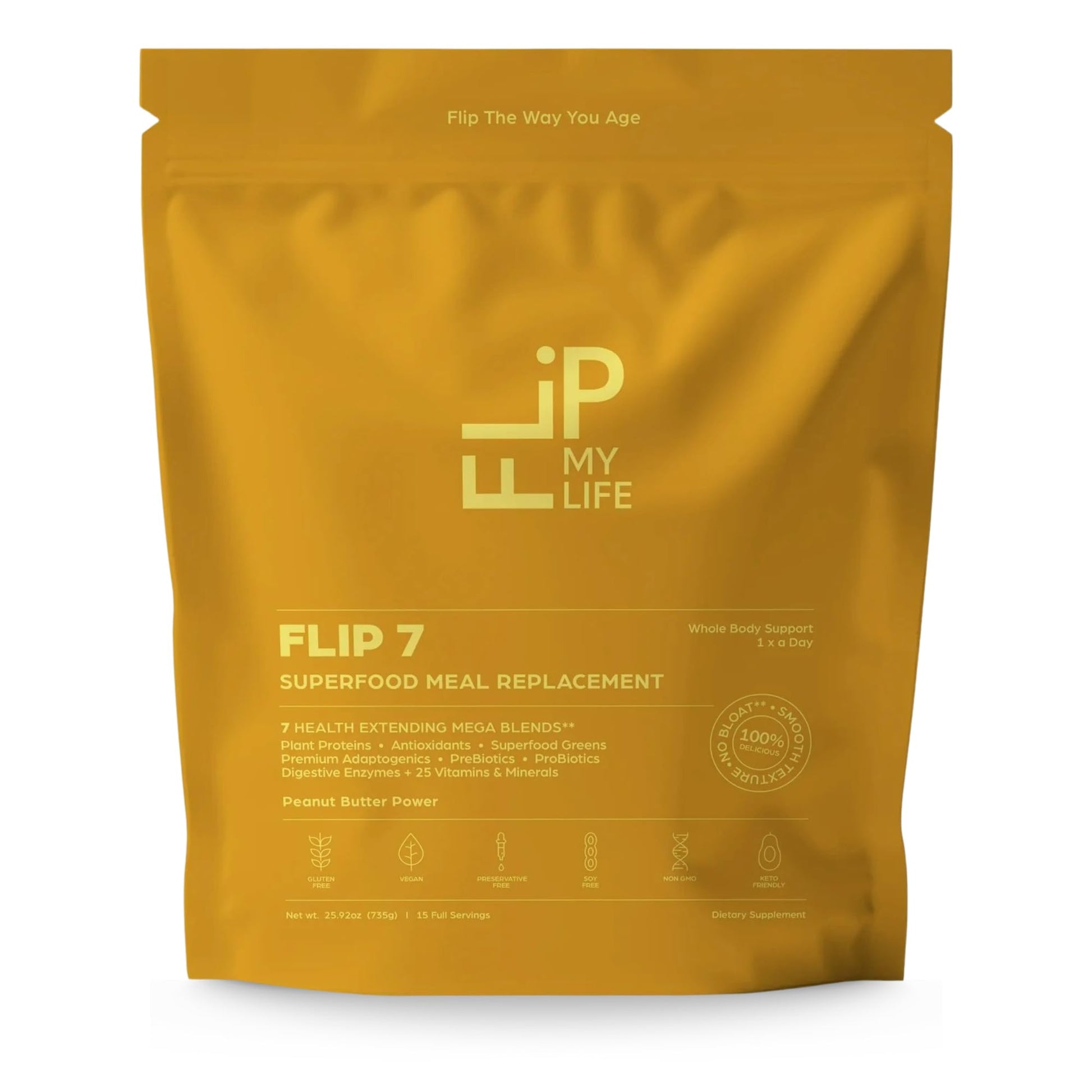 Flip My Life, Flip 7 Natural SuperFood, Plant-Based Protein, Complete Meal Replacement to Support Healthy Gut, 7 Mega Nutrient Rich Blends all in one to AGE BETTER - Peanut Butter Flip My Life buy australia supplements