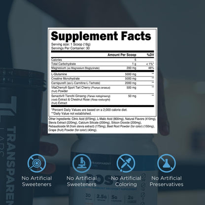 Transparent Labs Post - Post-Workout Recovery Muscle Builder with L-Glutamine, Beta-Alanine and BetaPure Betaine Anhydrous for Muscle Recovery and Muscle Building - 30 Servings, Strawberry Lemonade