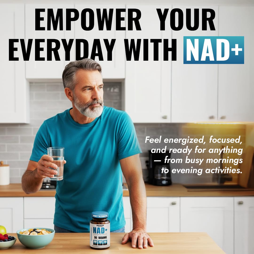 Benevolent NAD+ Supplement 1050mg, Max Absorption 3in1 NAD Supplements for Women & Men with Nicotinamide Riboside, Trans-Resveratrol & TMG, NAD Plus for Cellular Energy, Brain Support & Aging, 90 Caps Benevolent Nourishment buy australia supplements