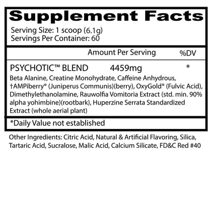 Insane Labz Psychotic, High Stimulant Pre Workout Powder, Extreme Lasting Energy, Focus and Endurance with Beta Alanine, Creatine Monohydrate DMAE, 35 Srvgs (Fruit Punch)