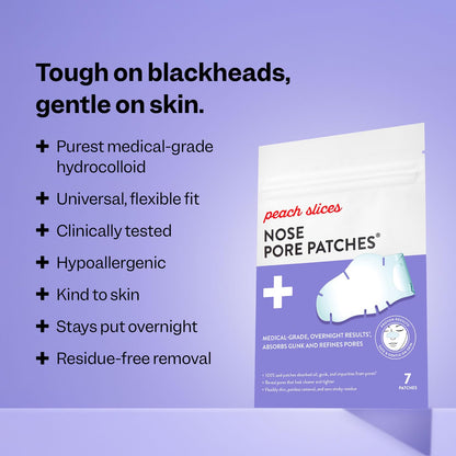 Peach Slices - Nose Pore Patches (7 ct) - Overnight Blackhead Remover - Pore Strips - Absorbs Gunk - Thin, Flexible & Painless - Hydrocolloid Patches Peach Slices