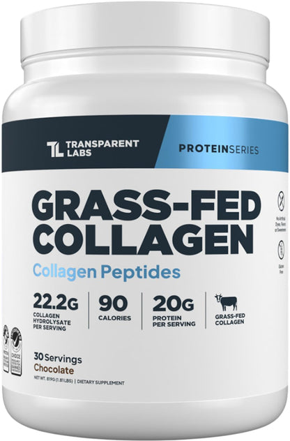Grass-Fed Collagen Peptides Powder - Unflavored Collagen Powder for Women & Men, 22G Grassfed Bovine Hydrolyzed Collagen Peptides per Serving for Skin, Hair, Bones & Muscle Recovery - 30 Servings