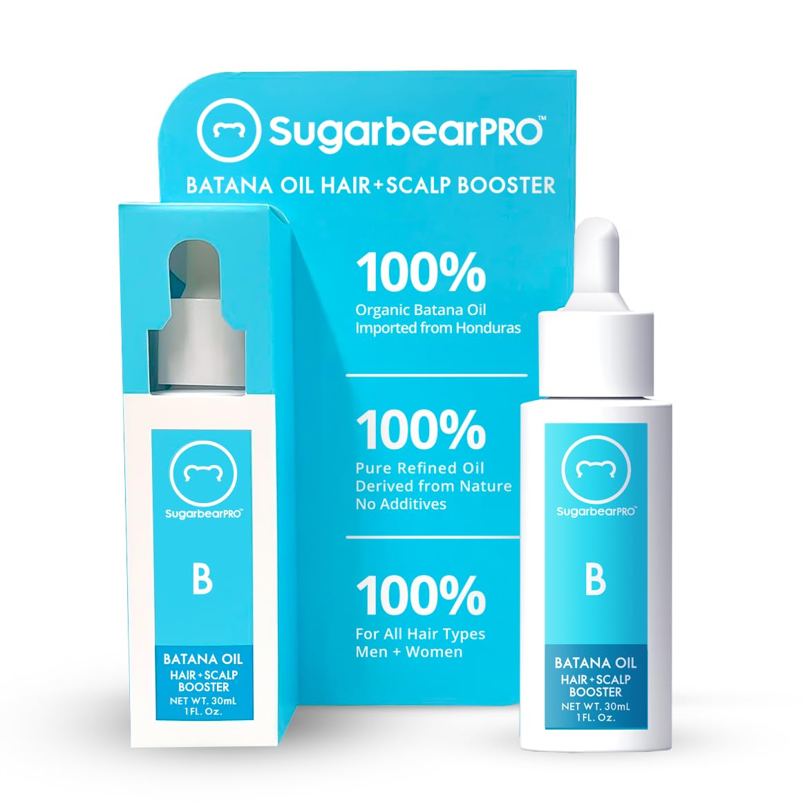 SugarbearPRO Batana Hair Oil & Glass-Dropper Applicator, 1oz + Vegan Hair Vitamin Gummies 1 Month Supply, Extra Strength Biotin 6000mcg