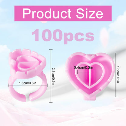 NXJ INFILILA Glue Rings for Eyelash Extensions 100PCS Disposable Rings For Lashes Lovely Heart Shape, Makeup Plastic Nail Art Glue Cups Lash Extension Supplies for Eyelash Extensions NXJ INFILILA