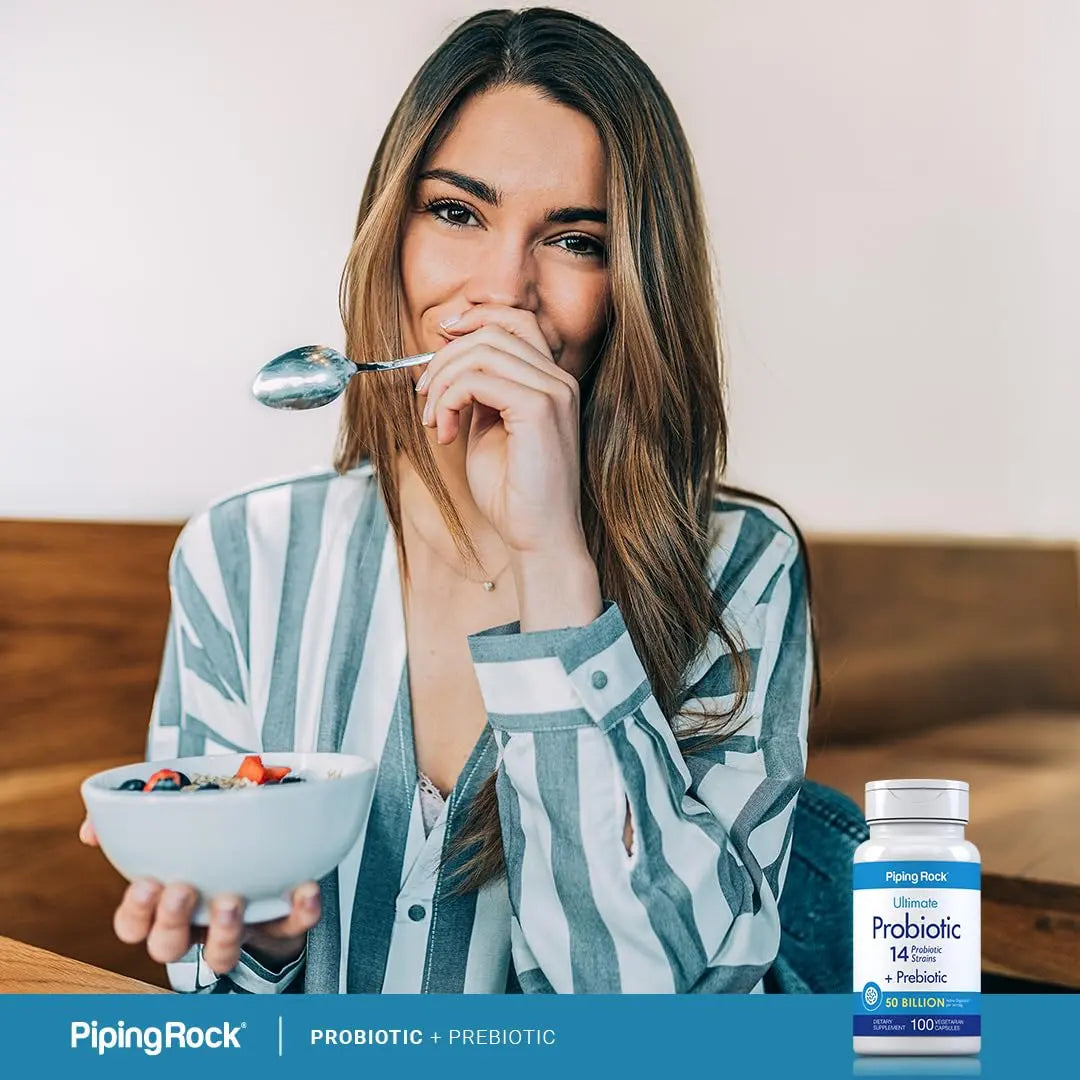 Piping Rock Probiotic and Prebiotic for Women and Men | 50 Billion CFU | 100 Capsules | Ultimate 14 Strain Supplement | Vegetarian, Non-GMO, Gluten Free Piping Rock