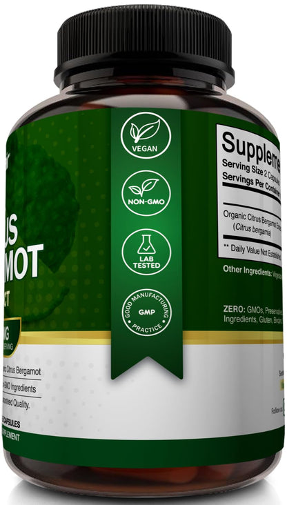 NutriFlair Organic Citrus Bergamot 1400mg, 120 Capsules - 25:1 Bergamia - Essential Oil and Citrus Bioflavonoids - Natural Heart Health Supplements NutriFlair