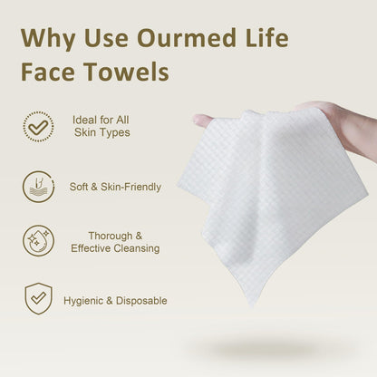 Ourmed Life Face Towels, Disposable Biodegradable Facial Towels for Sensitive Skin ourmed life