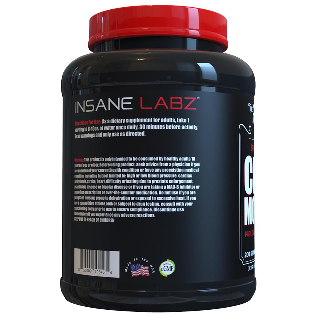 Insane Labz Creatine Monohydrate - Unflavored, Supports Increased Strength, Size and Power, 5g Per Serving, 60 Servings