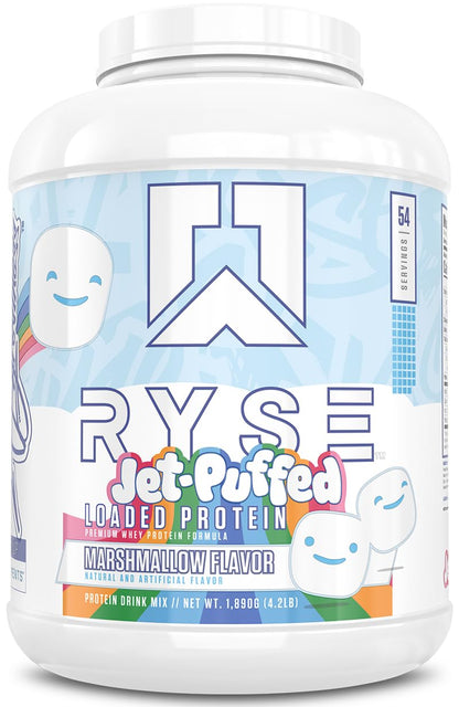 RYSE Loaded Protein Powder - Jet-Puffed Marshmallow - 25g Whey Protein Isolate & Concentrate with Prebiotic Fiber & MCTs - Low Carb, Low Sugar, Digestive-Friendly - 27 Servings / 2 lb Tub