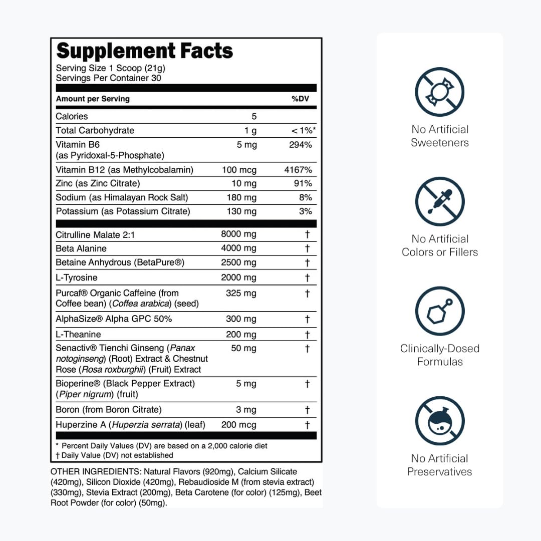 Transparent Labs Bulk Black Pre Workout - Clinically Dosed, Sugar Free Preworkout for Men and Women with Beta Alanine Powder, Citrulline Malate, & Caffeine - 30 Servings, Black Cherry