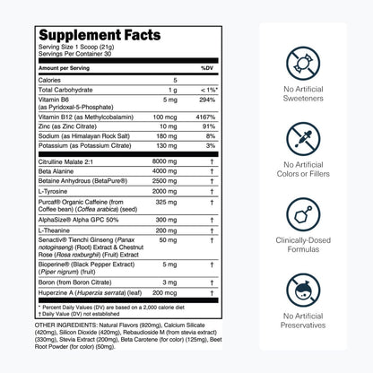 Transparent Labs Bulk Black Pre Workout - Clinically Dosed, Sugar Free Preworkout for Men and Women with Beta Alanine Powder, Citrulline Malate, & Caffeine - 30 Servings, Black Cherry