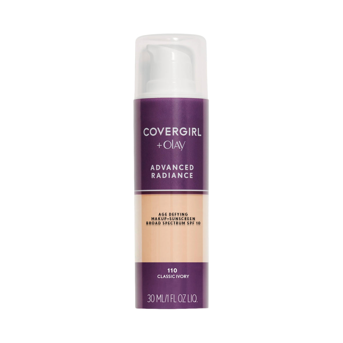 COVERGIRL Advanced Radiance Age-Defying Liquid Foundation Makeup | Anti-Aging, Age-Defying Formula, Buildable Coverage (Packaging May Vary) | 110 Classic Ivory | 1 fl oz (Pack of 1) COVERGIRL