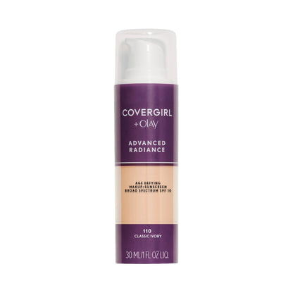 COVERGIRL Advanced Radiance Age-Defying Liquid Foundation Makeup | Anti-Aging, Age-Defying Formula, Buildable Coverage (Packaging May Vary) | 110 Classic Ivory | 1 fl oz (Pack of 1) COVERGIRL