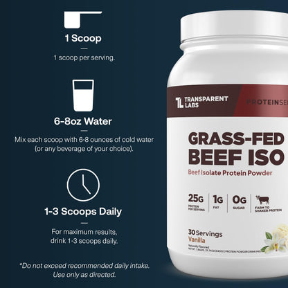 Transparent Labs Grass-Fed Beef Isolate Protein Powder – Naturally Flavored, Dairy-Free Protein with 25g of Protein per Serving for Increased Recovery & Strength - 30 Servings, Chocolate Peanut Butter
