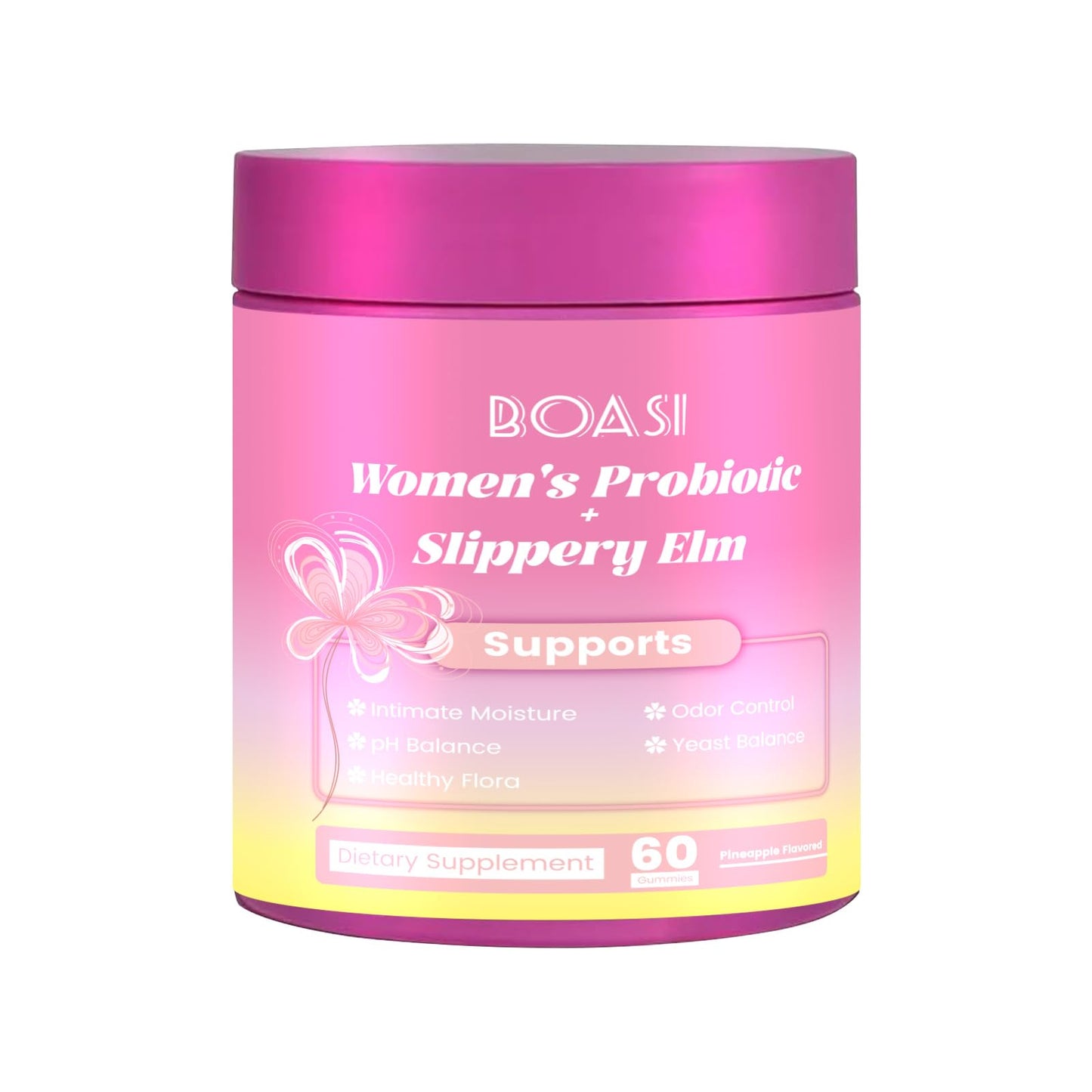 Boasi Women's Probiotics Slippery Elm Gummies,Her Juicy PH Balance,Vaginal Feminine Probiotics Pineapple Gummies,Digestive,Immune Health Boasi