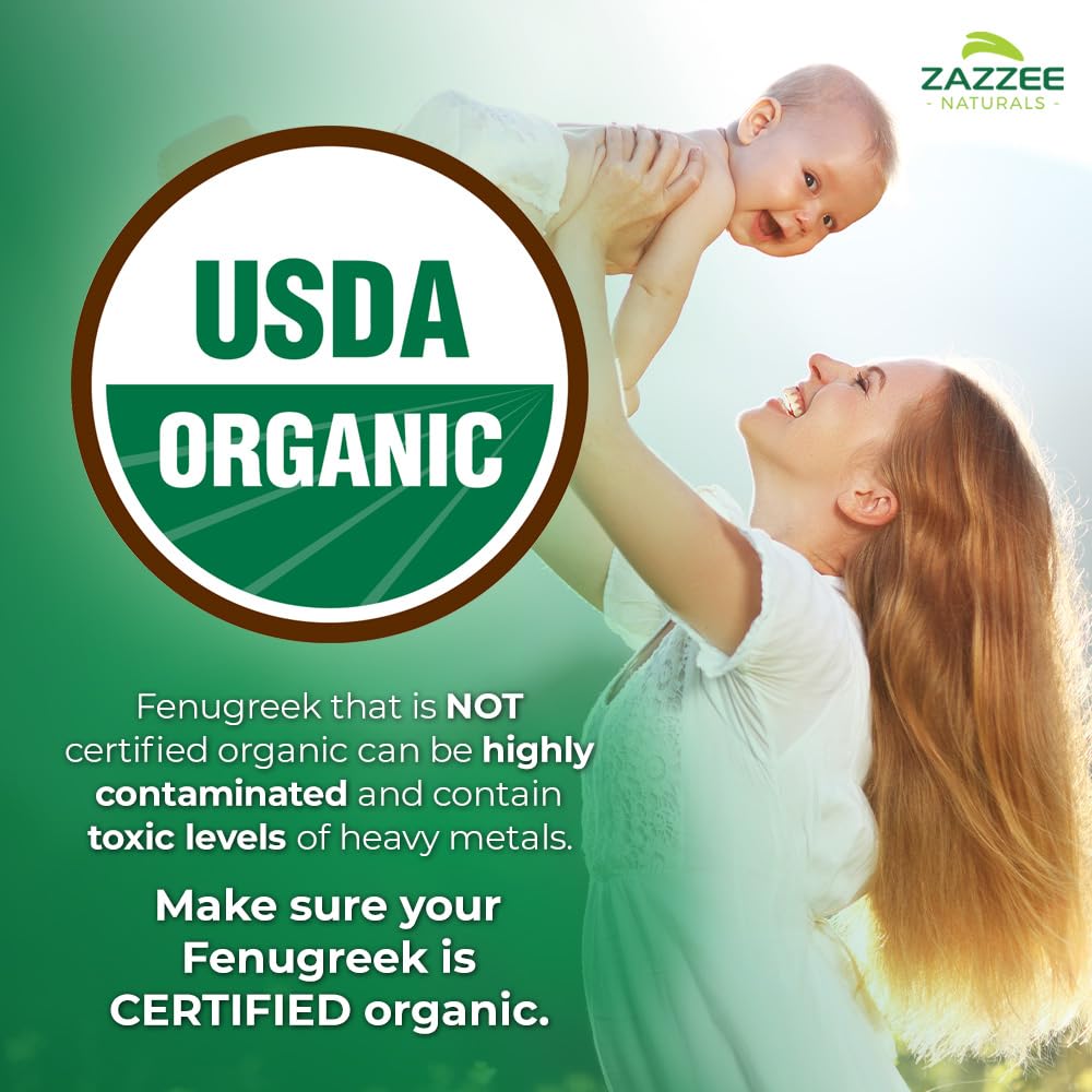 Zazzee USDA Organic Fenugreek 30:1 Extract, 120 Capsules, 4 Month Supply | Vegan, Breastfeeding & Lactation Support for Nursing Mothers, Organic Herbal Supplement, All-Natural, Non-GMO, Made in USA Gsupps Australia