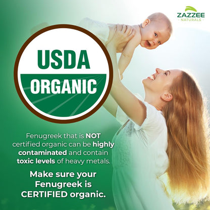Zazzee USDA Organic Fenugreek 30:1 Extract, 120 Capsules, 4 Month Supply | Vegan, Breastfeeding & Lactation Support for Nursing Mothers, Organic Herbal Supplement, All-Natural, Non-GMO, Made in USA Gsupps Australia