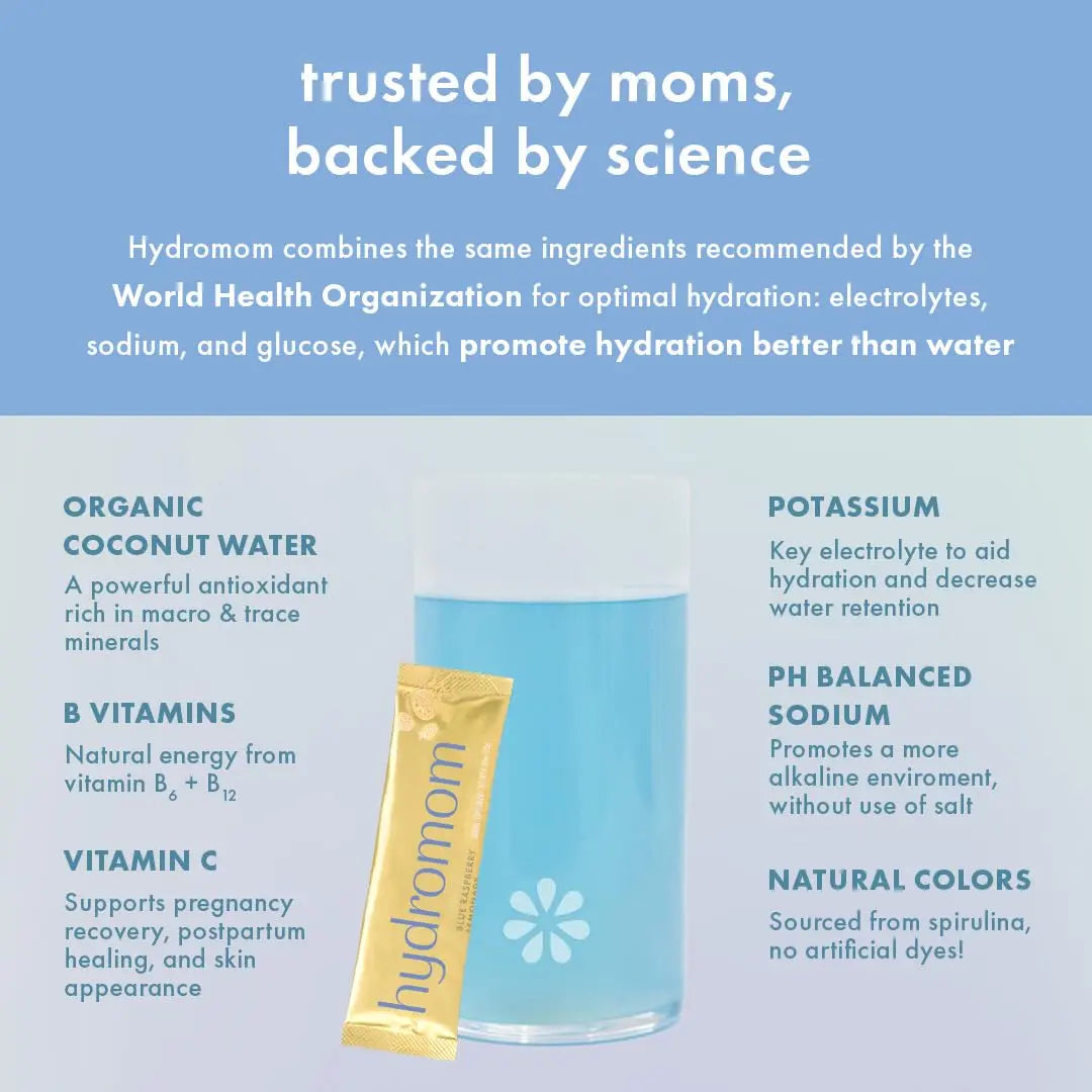 Boobie Hydromom Superfood Electrolyte Drink Mix, Blue Raspberry Lemonade | Refreshing Energy & Hydration Boost for Mamas | On-The-Go & Travel Essentials for Pregnancy, Boobie Brands