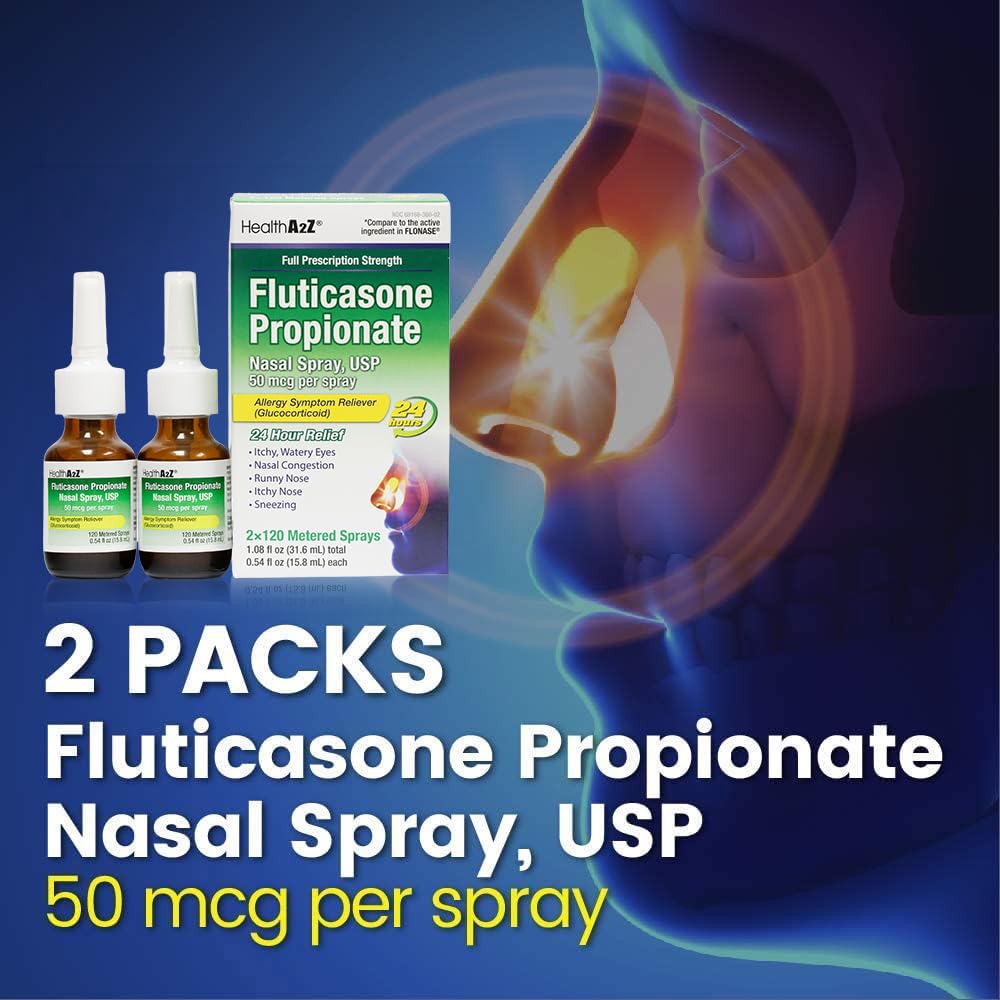HealthA2Z® Allergy Relief, Fluticasone Propionate 50mcg, Nasal Spray, 24-Hour Allergy Relief, Dye Free, 240 Sprays (2 Pack, 120 Sprays Each) HealthA2Z buy australia supplements