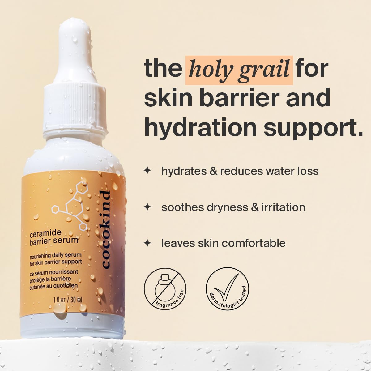 Cocokind Ceramide Barrier Serum, More Hydrating Than Hyaluronic Acid, Serum to Reduce Dryness, All Skin Types including Sensitive Skin, Fragrance Free, Cruelty Free, 1 fl oz Cocokind