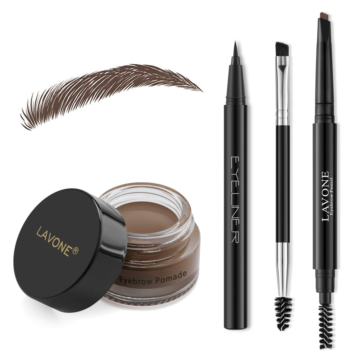 LAVONE Eyebrow Makeup Kit,Waterproof Brow Pencil,Pomade,Eyeliner-Dark Brown LAVONE