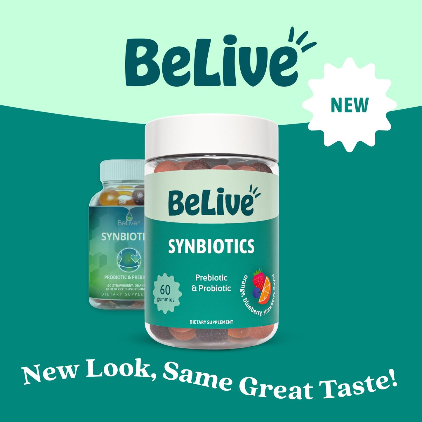 BeLive Synbiotics - Probiotic & Prebiotic Fiber Gummies – High Strength Inulin (3g), Dietary Fiber Supplement, Digestive Support for Kids & Adults - Strawberry, Orange, BeLive