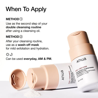 ANUA Rice Enzyme Brightening Cleansing Powder, Exfoliating Powder-to-Foam Cleanser, Smooth Texture & Clarity ANUA