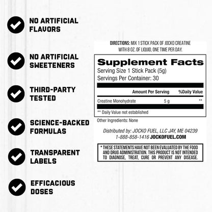 Jocko Fuel Creatine Monohydrate Stick Packs - Pure Micronized Travel Size Powders for Men & Women, Supports Muscle Growth, Strength, Recovery & Cognition, Jocko Fuel