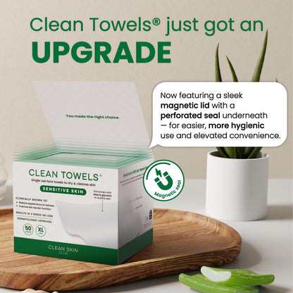 CLEAN SKIN CLUB Sensitive Skin Clean Towels® XL, Ultra-Soft Disposable Face Dry Wipes Infused with Aloe & Glycerin, XL - 1 Pack (50 count) CLEAN SKIN CLUB