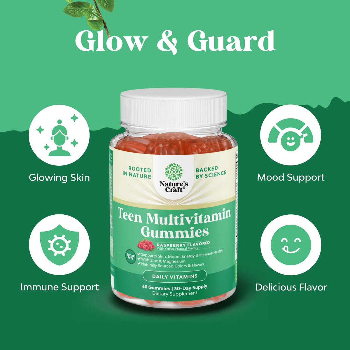 Teen Multivitamin Gummies 12-17 - Teen Boys & Girls Gummy Vitamins for Better Skin, Immune Strength, Mood & Energy Support - Teenage Girl & Boy Supplements Natures Craft