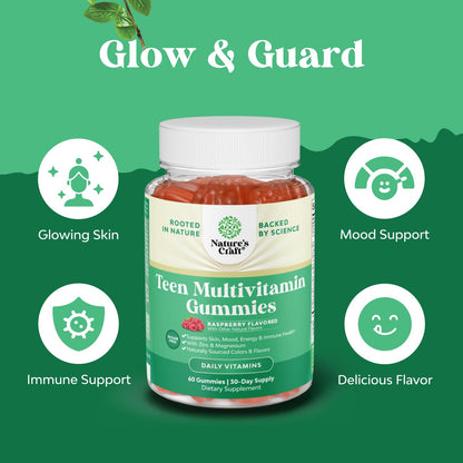 Teen Multivitamin Gummies 12-17 - Teen Boys & Girls Gummy Vitamins for Better Skin, Immune Strength, Mood & Energy Support - Teenage Girl & Boy Supplements Natures Craft
