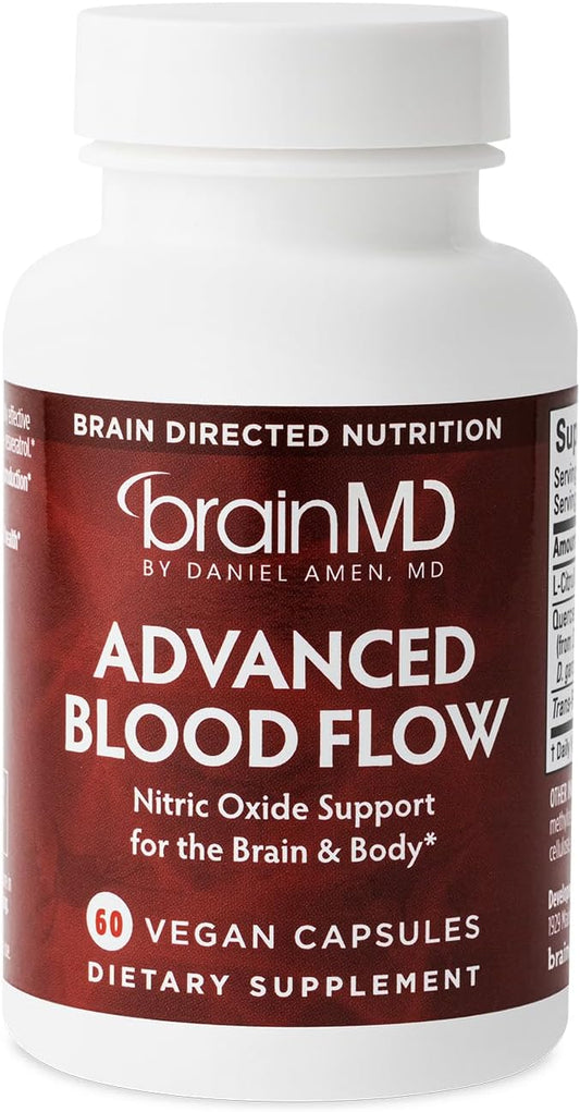 BRAINMD Advanced Blood Flow - 60 Vegan Capsules - Nitric Oxide Support for the Brain & Body - Gluten Free - 30 Servings | Nitric Oxide Support for Brain & Body, Gluten Free