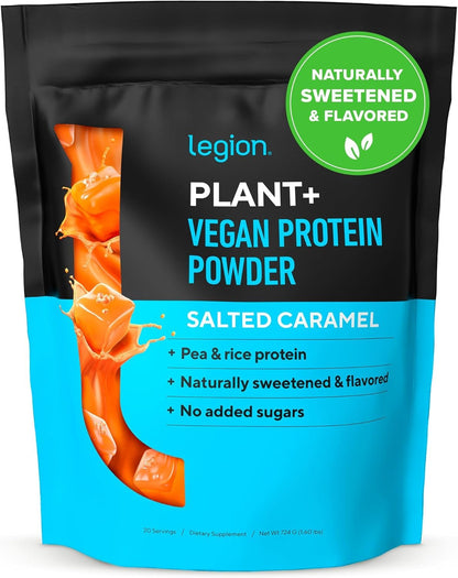 LEGION Plant+ Vegan Protein Powder, Chocolate - Rice and Pea, Plant Based Protein Blend. Gluten Free, GMO Free, Naturally Sweetened and Flavored, 20 Servings, (Chocolate)