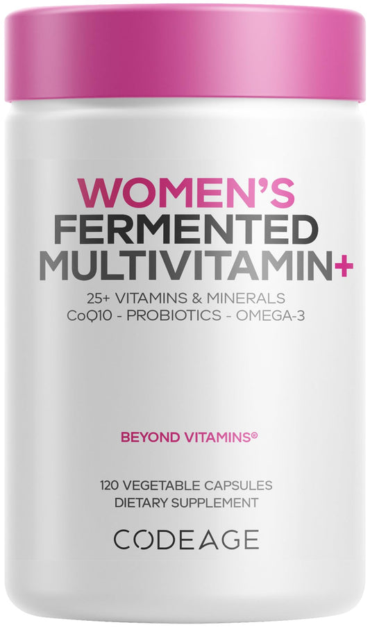 Codeage Women’s Daily Multivitamin, 25+ Vitamins & Minerals, Fermented, Organic Whole Foods, Probiotics Supplement - Vitamin A, B, C, D, E & K, Omega 3, Zinc – Vegan - 120 Capsules
