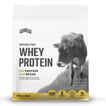 Levels Grass Fed Whey Protein Powder, No Artificials, 24G of Protein, Vanilla Bean, 1LB Levels Nutrition