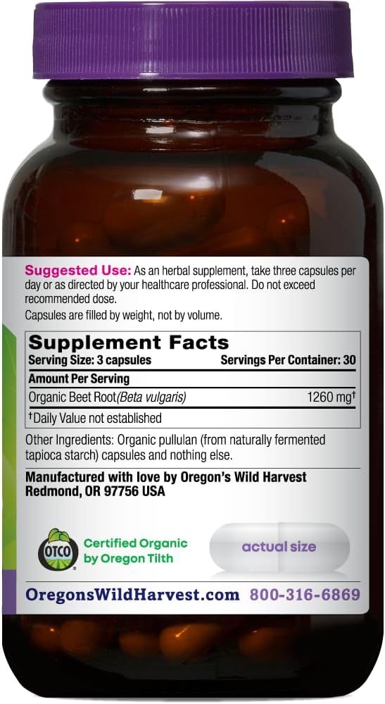 Oregon's Wild Harvest Organic Beet Root Capsules – 90 Vegan Capsules – USDA Certified Organic Beet Root Powder – Non-GMO, Gluten-Free, Dairy-Free, Soy-Free – Grown in North America – Made in the USA Gsupps Australia