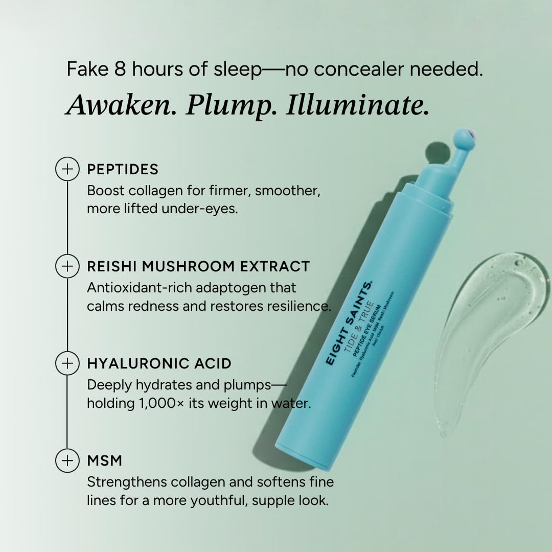 Eight Saints Tide & True Peptide Eye Serum for Puffiness & Wrinkles, Under Eye Roller Ball Treatment for Dark Circles & Fine Lines, with Peptides, Hyaluronic Acid, and Reishi Mushroom, 0.5 fl oz Eight Saints buy australia supplements